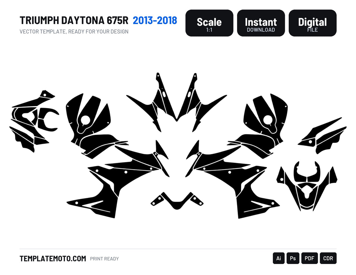 TRIUMPH DAYTONA 675R 2013-2018 Graphics Template Vector, scale 1:1 vector file