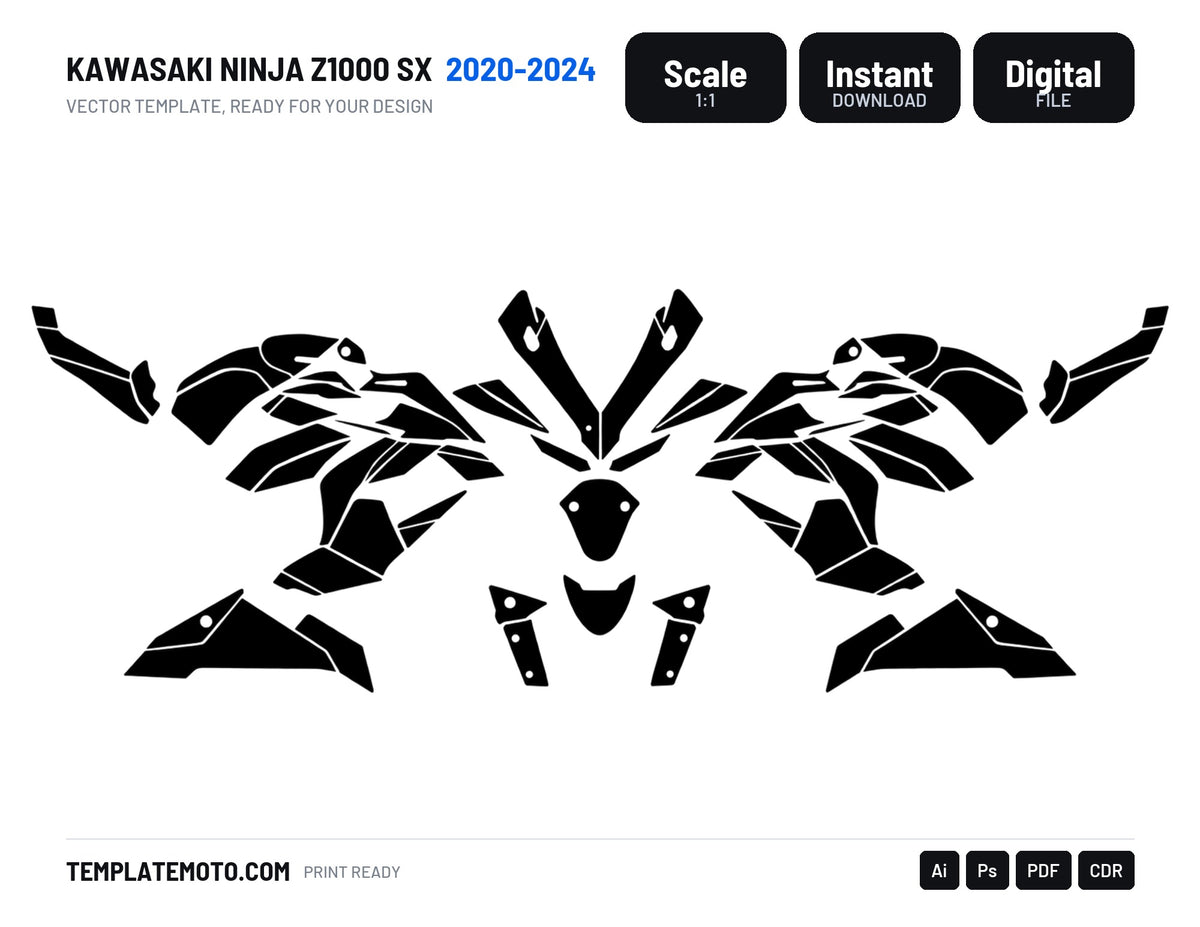KAWASAKI NINJA Z1000 SX 2020-2024 Graphics Template Vector, scale 1:1 vector file