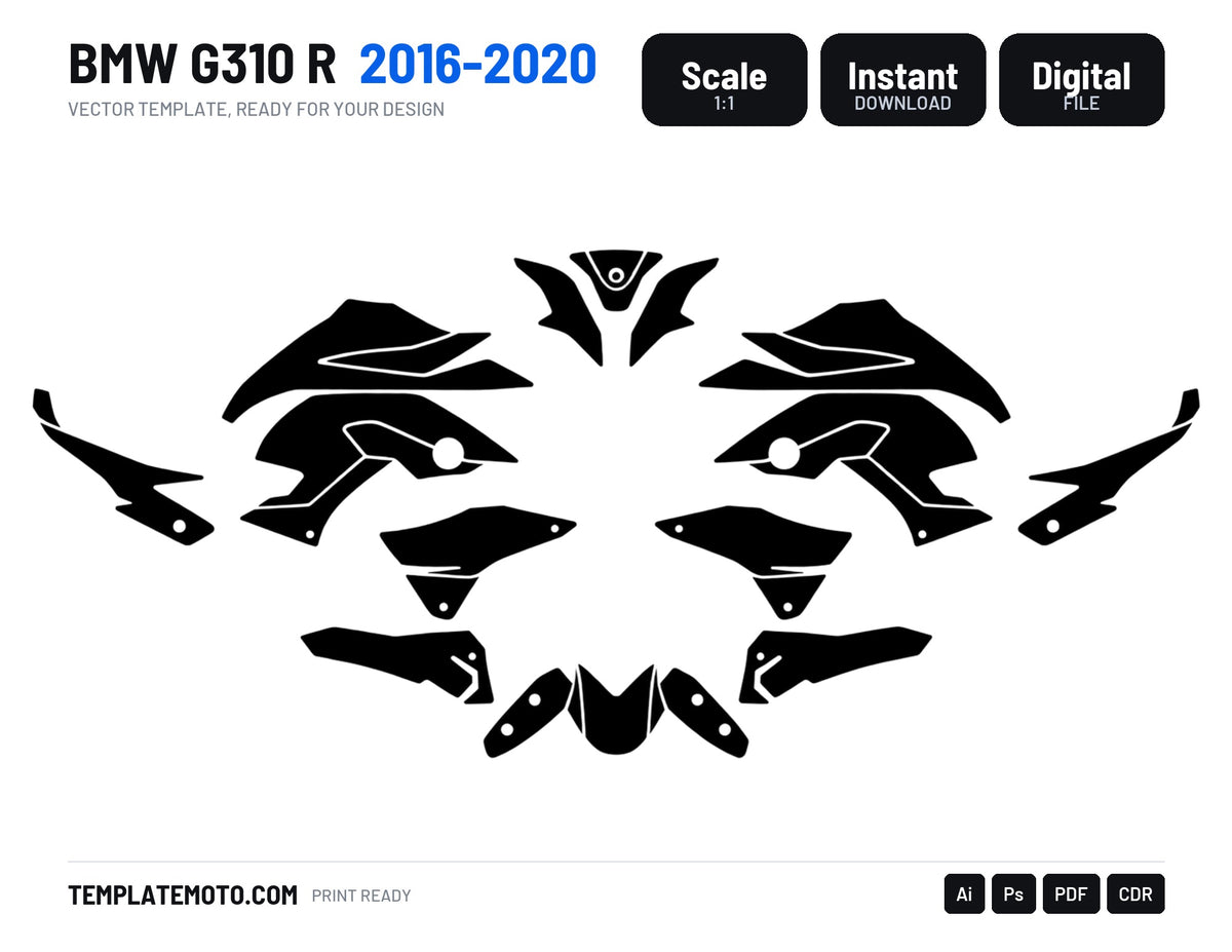 BMW G310 R 2016-2020 Graphics Template Vector, scale 1:1 vector file
