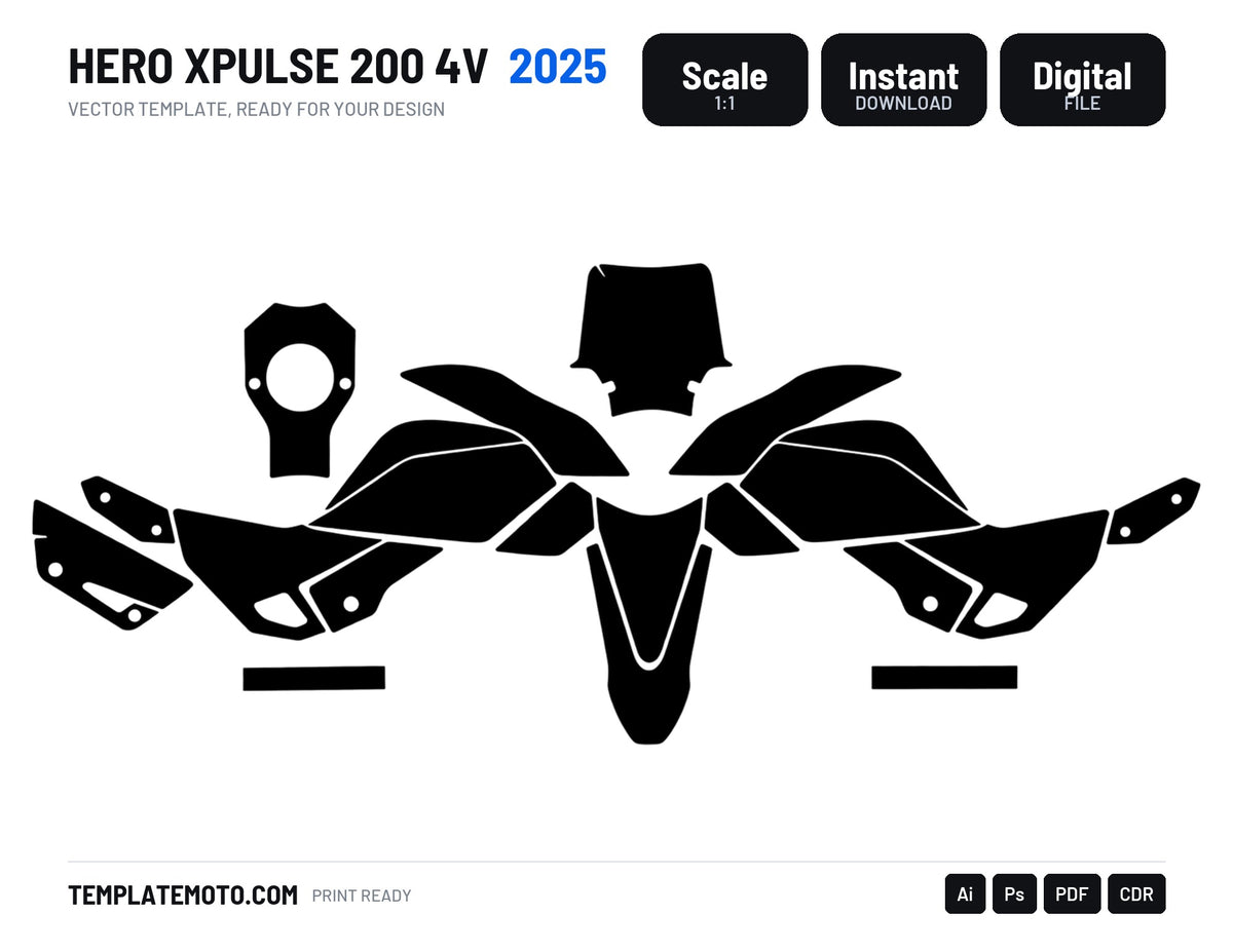 HERO XPULSE 200 4V 2025 Graphics Template Vector, scale 1:1 vector file