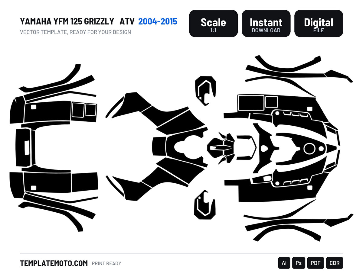 YAMAHA YFM 125 GRIZZLY 2004-2015 ATV Vector Graphics Template, scale 1:1 vector file