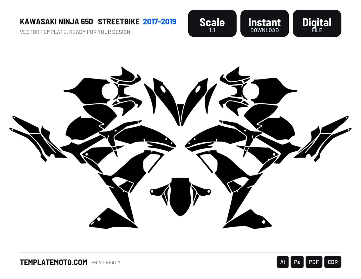 KAWASAKI NINJA 650 2017-2019 Streetbike Graphics Template Vector, scale 1:1 vector file