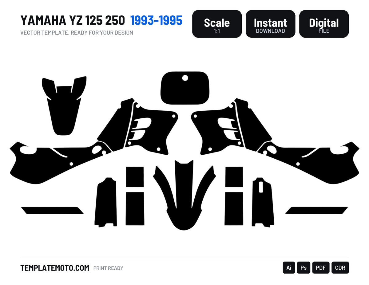 YAMAHA YZ 125 250 1993-1995 Graphics Template Vector, scale 1:1 vector file