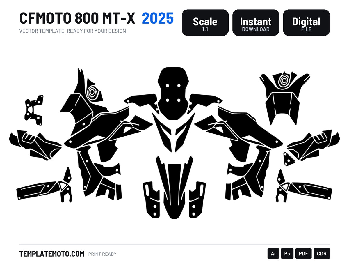 CFMoto 800 MT-X 2025 Template vector graphics, scale 1:1 vector file