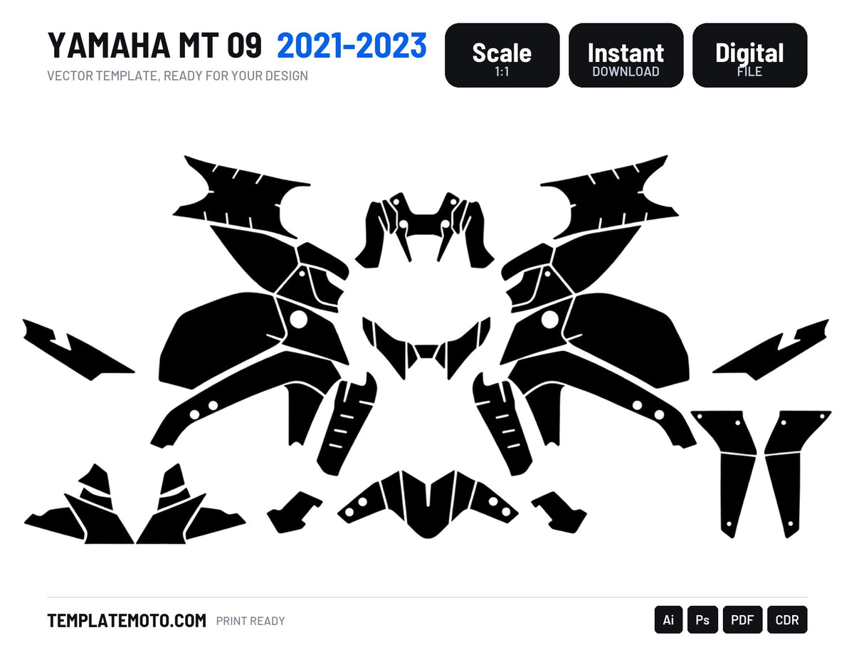 YAMAHA MT 09 2021-2023 Graphics Template Vector, scale 1:1 vector file