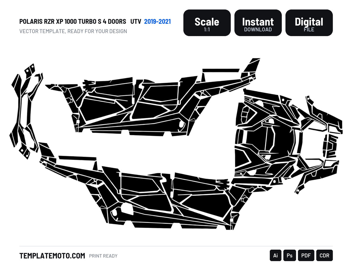 POLARIS RZR XP 1000 TURBO S 4 DOORS 2019-2021 UTV Graphics Template Vector, scale 1:1 vector file