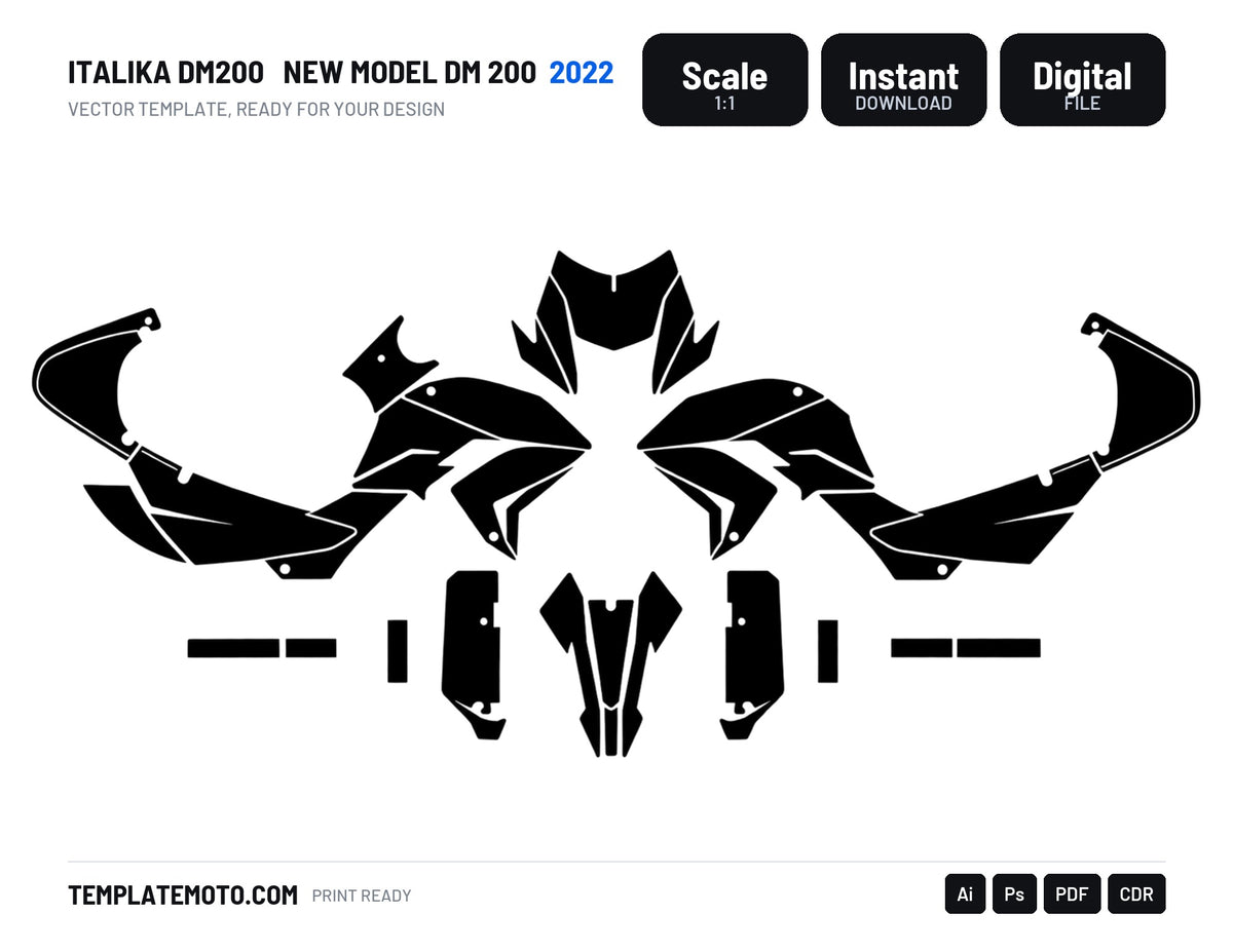 ITALIKA DM200 2022 NEW MODEL DM 200 Graphics Template Vector, scale 1:1 vector file