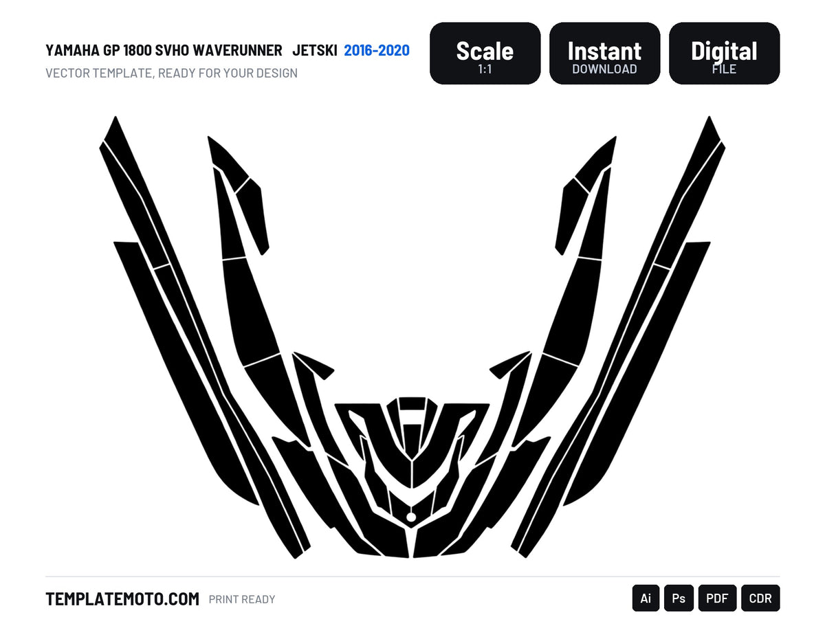 YAMAHA GP 1800 SVHO Waverunner 2016-2020 Jetski Graphics Template Vector, scale 1:1 vector file