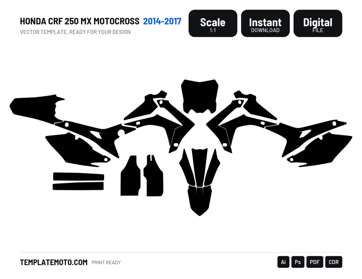Honda CRF 250 MX Motocross 2014 2015 2016 2017 Graphics Template, scale 1:1 vector file