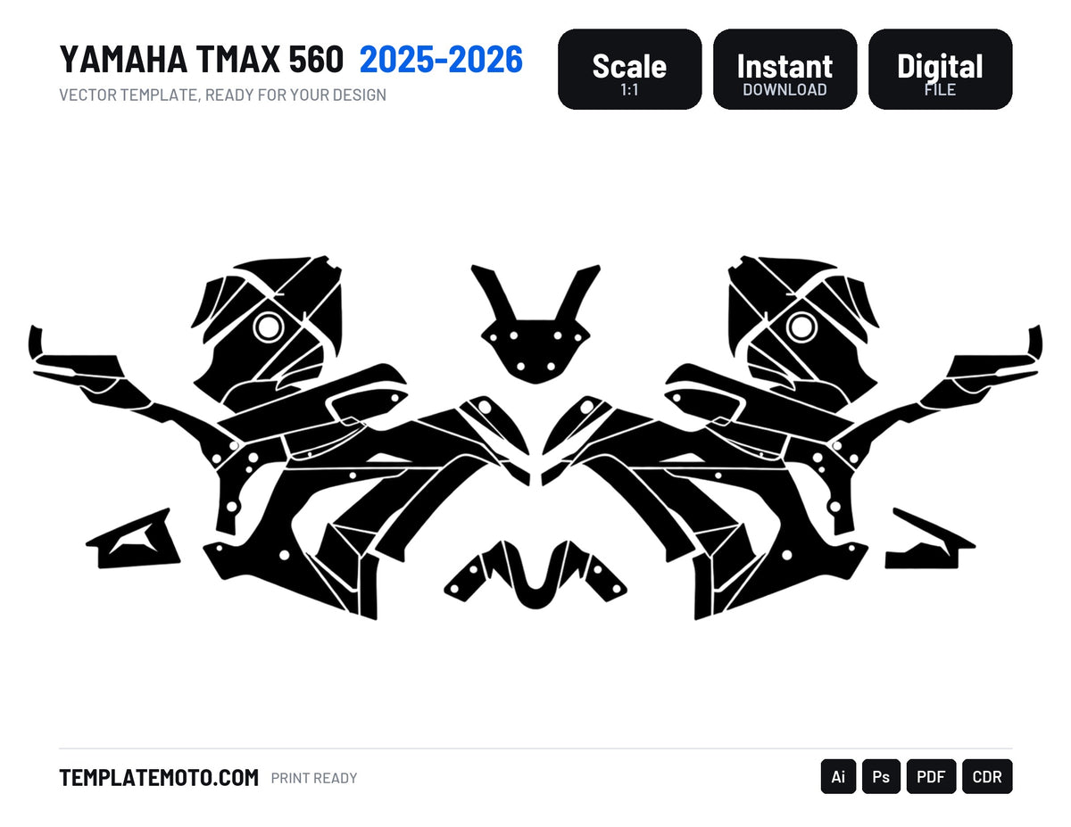YAMAHA TMAX 560 2025-2026 Template vector graphics, scale 1:1 vector file