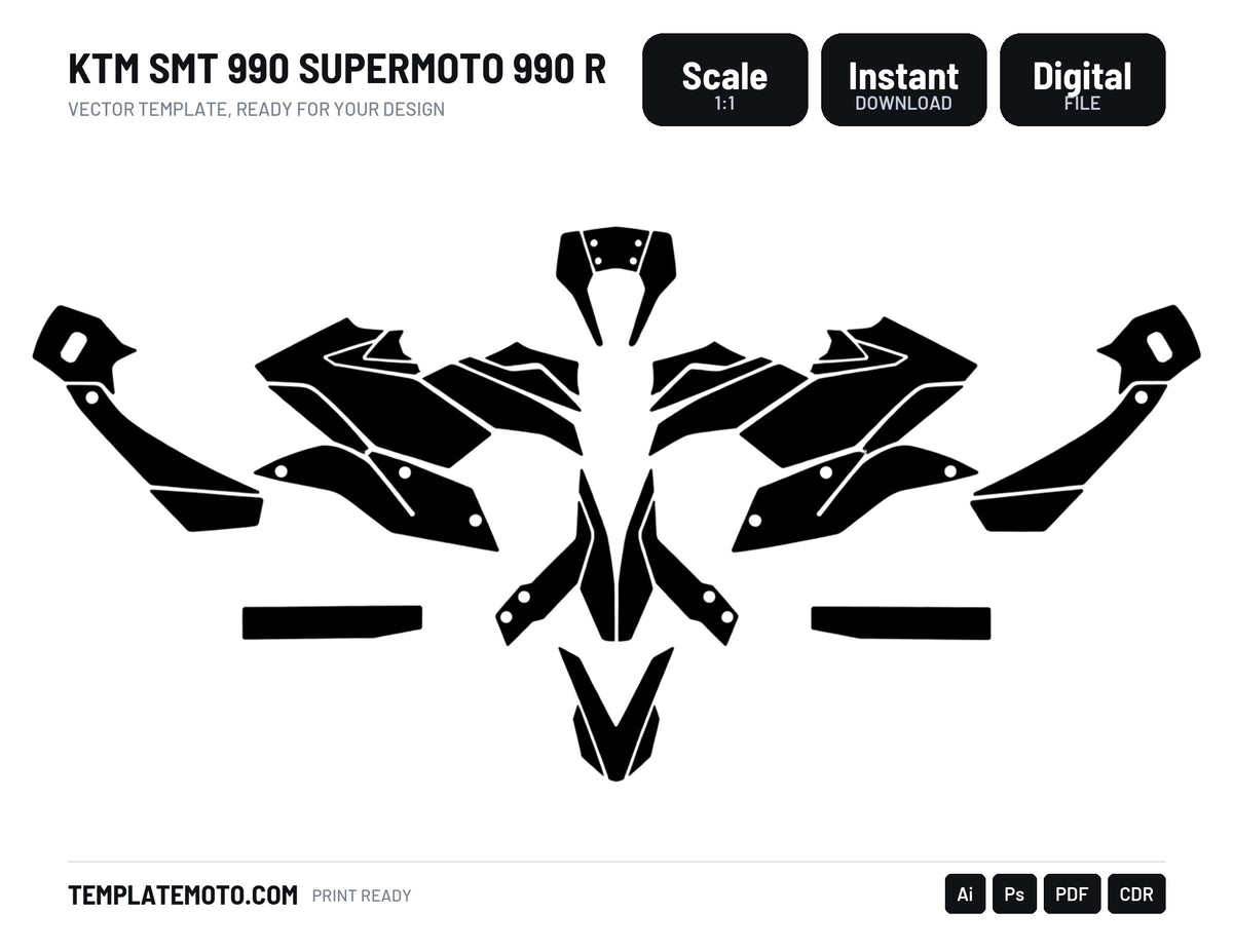 KTM SMT 990 SUPERMOTO 990 R Graphics Template Vector, scale 1:1 vector file