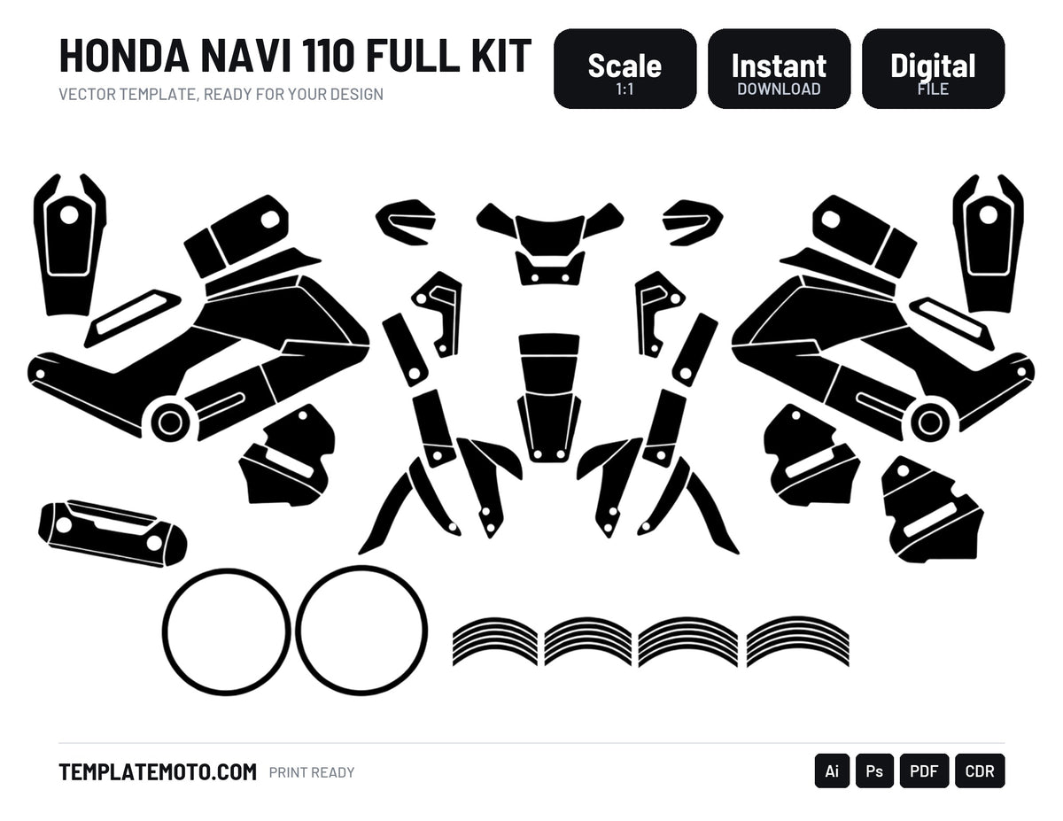 HONDA NAVI 110 full kit Graphics Template Vector, scale 1:1 vector file