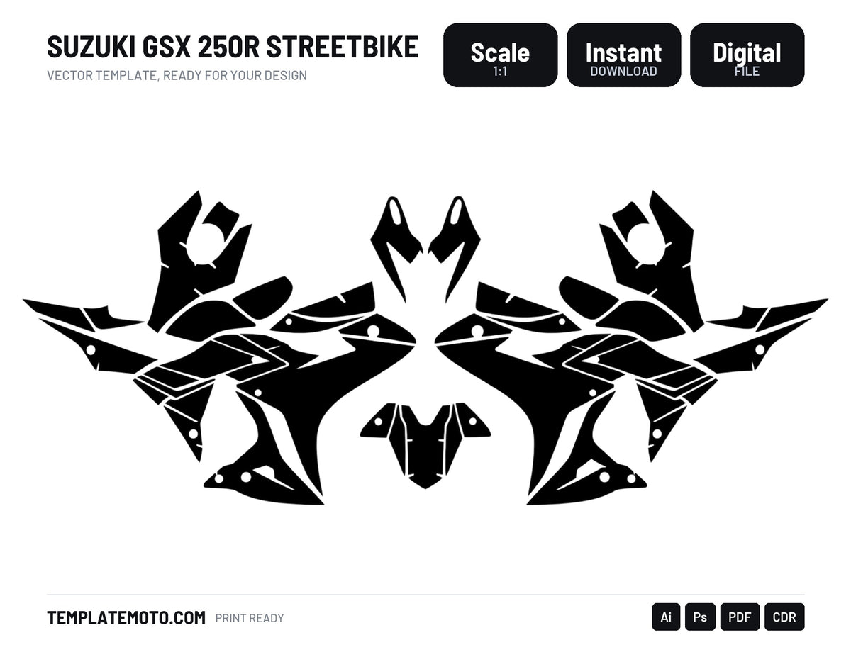 SUZUKI GSX 250R Streetbike Graphics Template Vector, scale 1:1 vector file