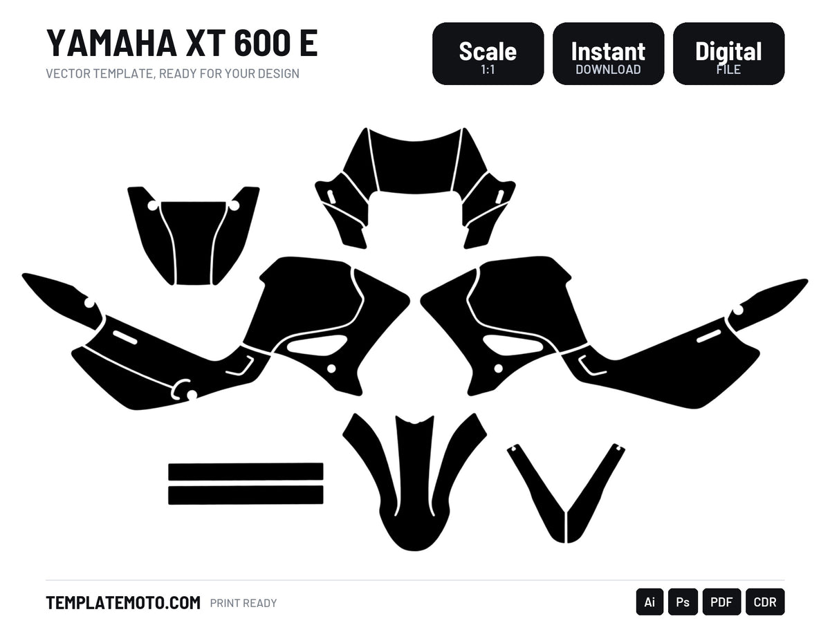 YAMAHA XT 600 E Graphics Template Vector, scale 1:1 vector file