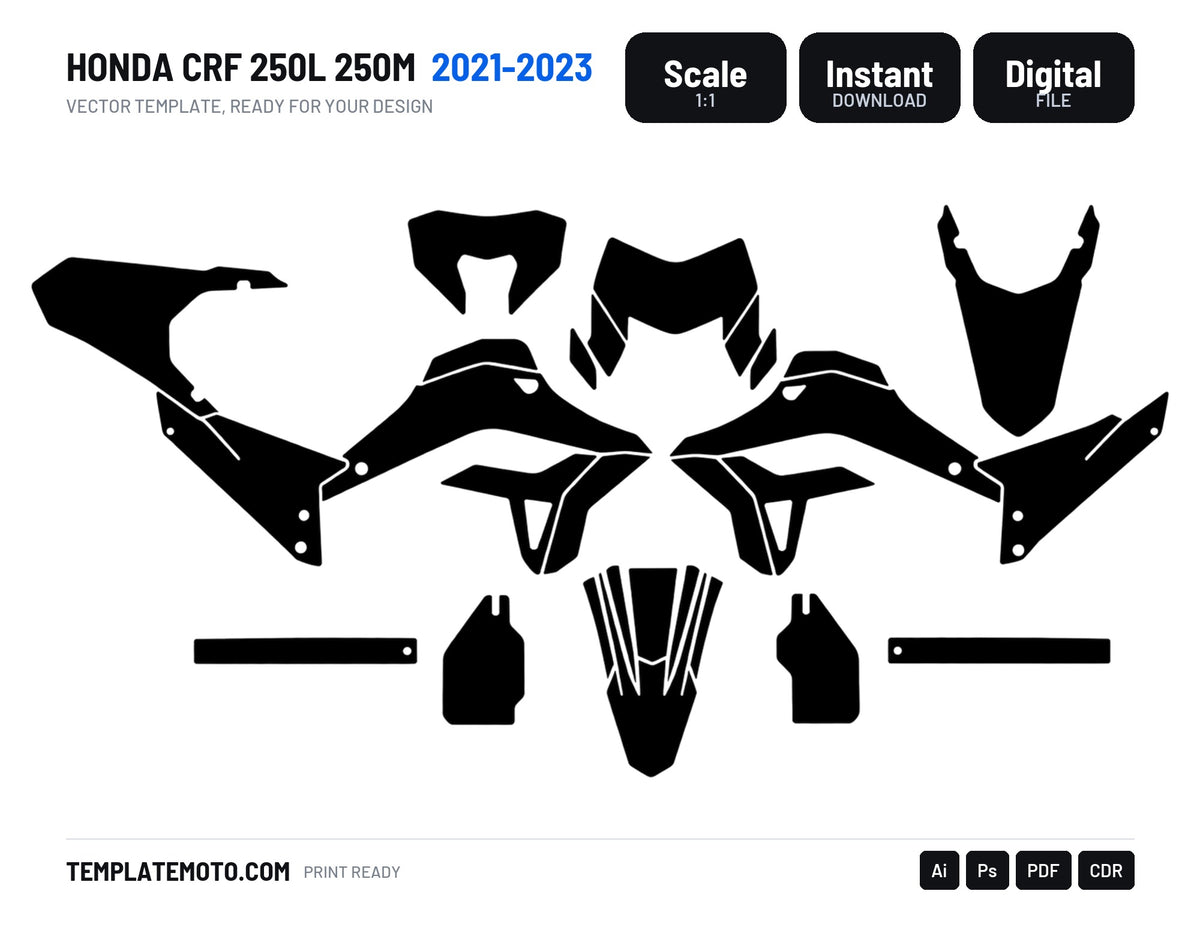 HONDA CRF 250L 250M 2021-2023 Graphics Template Vector, scale 1:1 vector file