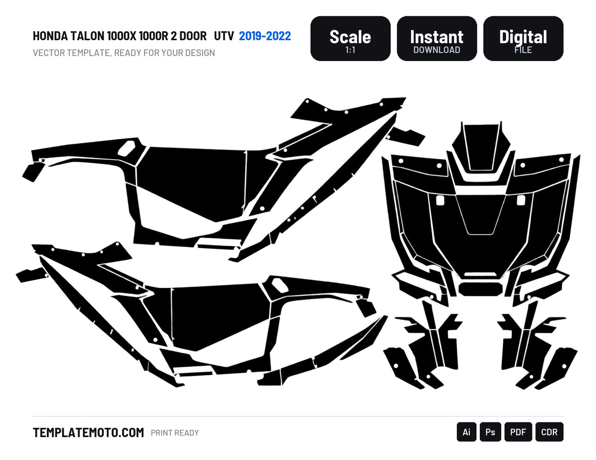 HONDA TALON 1000X 1000R 2 DOOR 2019-2022 UTV Graphics Template Vector, scale 1:1 vector file
