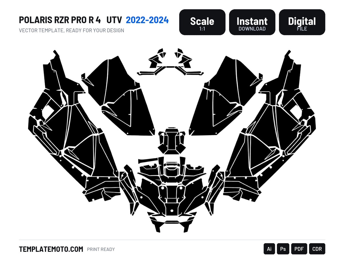 POLARIS RZR PRO R 4 2022-2024 UTV Graphics Template Vector, scale 1:1 vector file