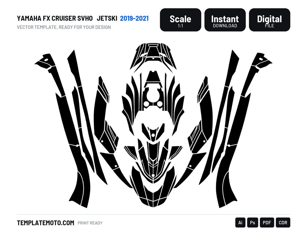 YAMAHA FX CRUISER SVHO 2019-2021 Jetski Graphics Template Vector, scale 1:1 vector file
