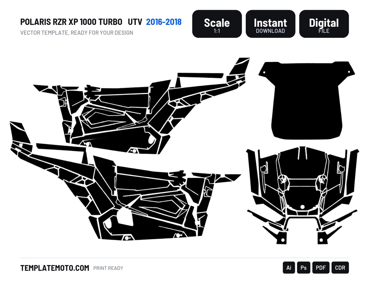 POLARIS RZR XP 1000 TURBO 2016-2018 UTV Graphics Template Vector, scale 1:1 vector file