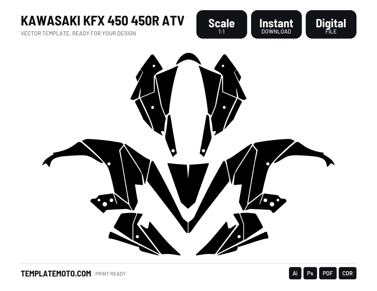 KAWASAKI KFX 450 450R ATV Graphics Template Vector, scale 1:1 vector file