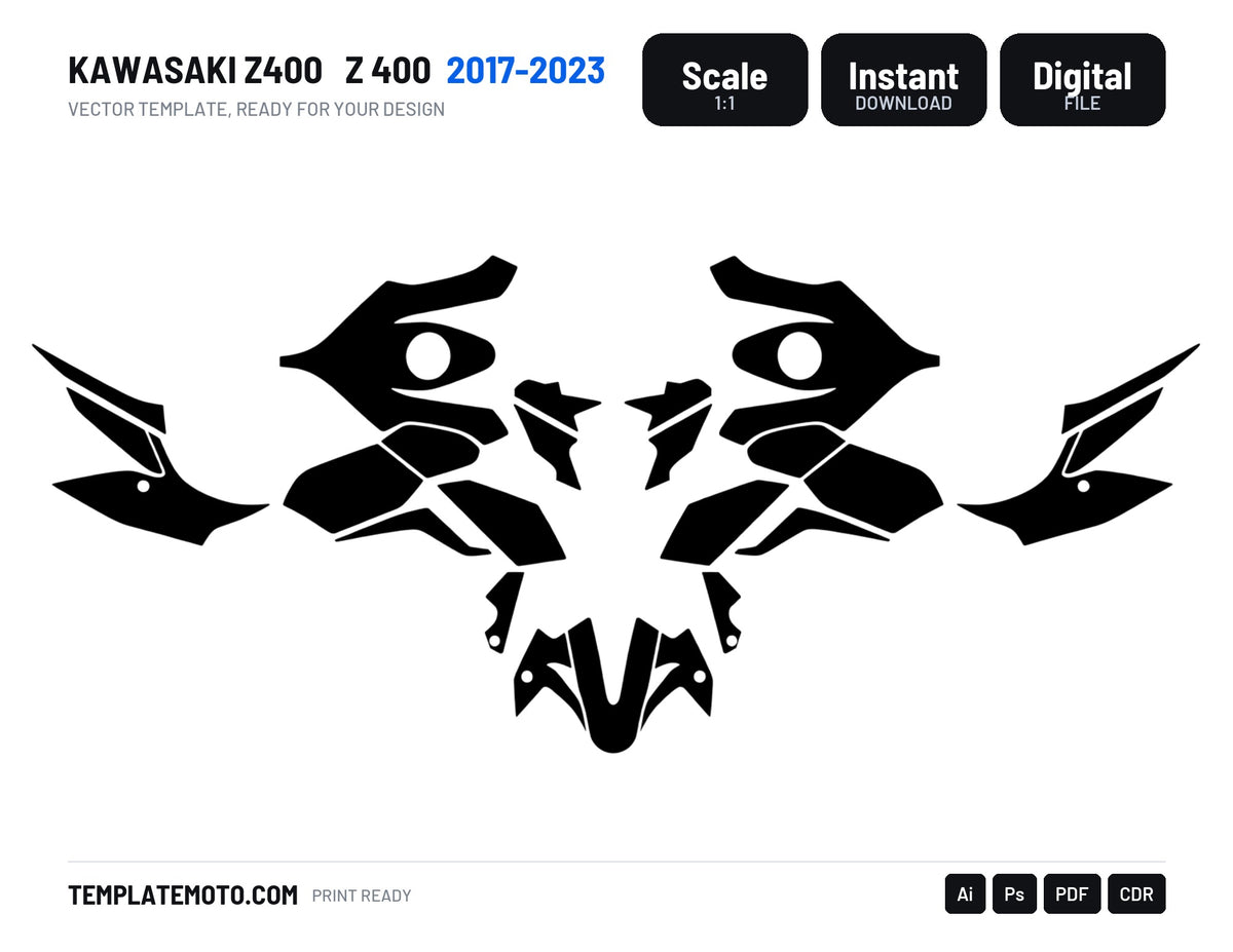 KAWASAKI Z400 2017-2023 Z 400 Vector Graphics Template, scale 1:1 vector file