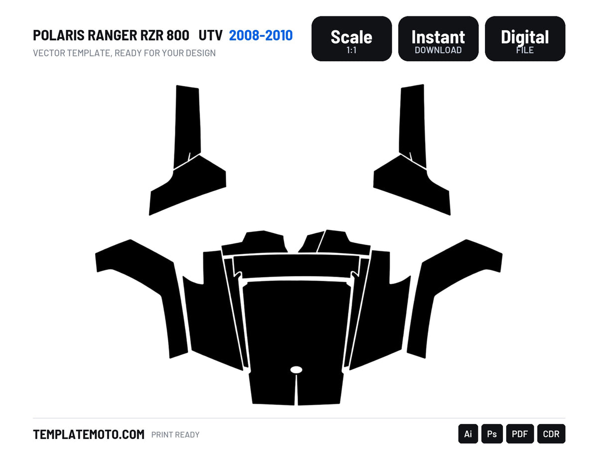 POLARIS RANGER RZR 800 2008-2010 UTV Graphics Template Vector, scale 1:1 vector file