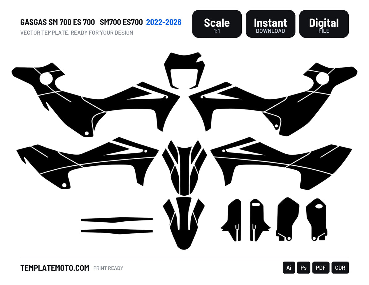 GASGAS SM 700 ES 700 2022-2026 SM700 ES700 Template Vector, scale 1:1 vector file
