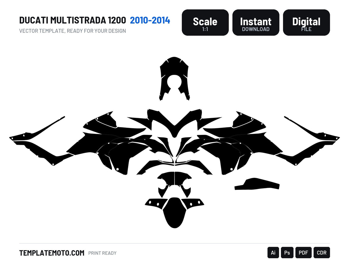 DUCATI MULTISTRADA 1200 2010-2014 Graphics Template Vector, scale 1:1 vector file