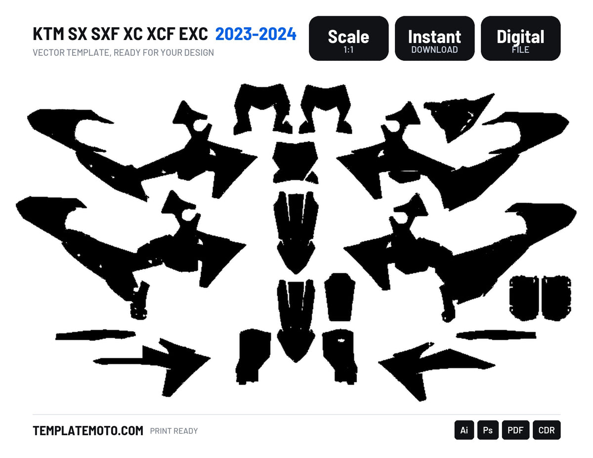 KTM SX SXF XC XCF EXC 2023-2024 Graphics Template Vector, scale 1:1 vector file