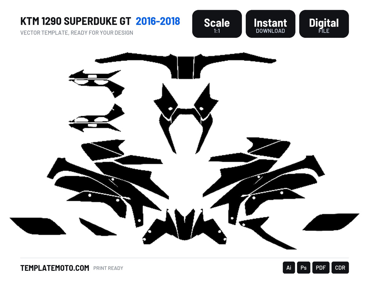 KTM 1290 SUPERDUKE GT 2016-2018 Graphics Template Vector, scale 1:1 vector file