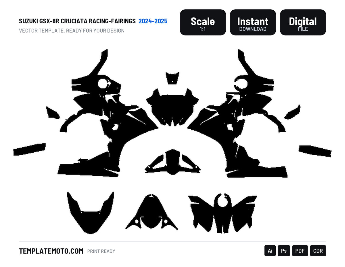SUZUKI GSX-8R 2024 2025 CRUCIATA RACING-FAIRINGS Graphics Template Vector, scale 1:1 vector file