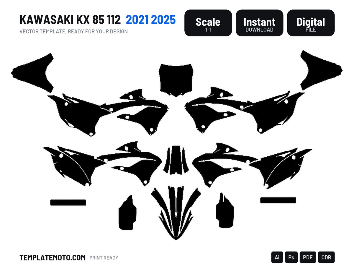 KAWASAKI KX 85 112 2021 2025 Graphics Template Vector, scale 1:1 vector file