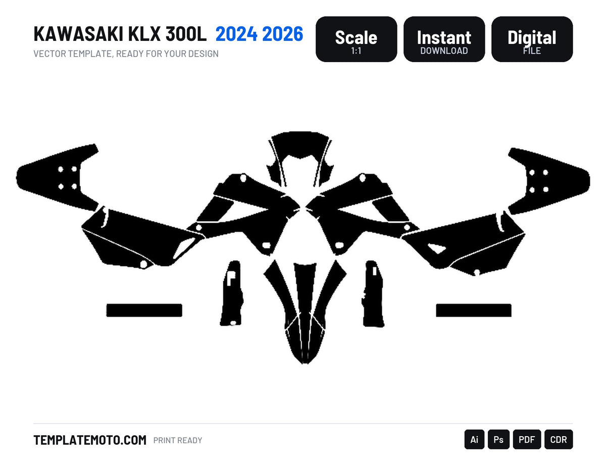 KAWASAKI KLX 300L 2024 2026 Graphics Template Vector, scale 1:1 vector file