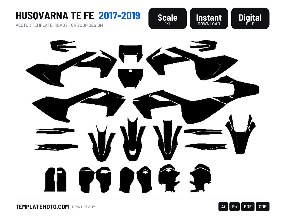 HUSQVARNA TE FE 2017-2019 Graphics Template Vector, scale 1:1 vector file