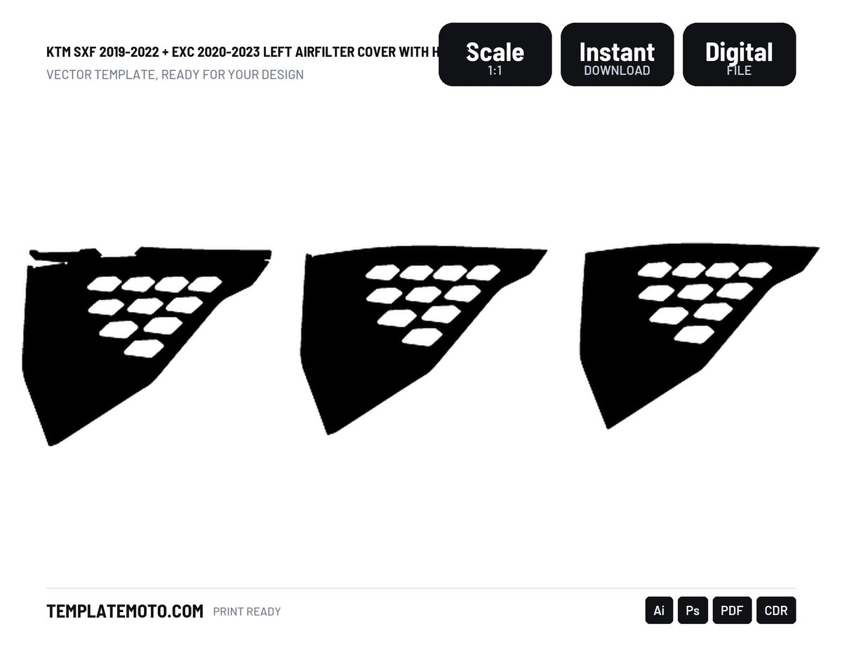 KTM SXF 2019-2022 + EXC 2020-2023 LEFT AIRFILTER COVER WITH HOLES Graphics Template Vector, scale 1:1 vector file
