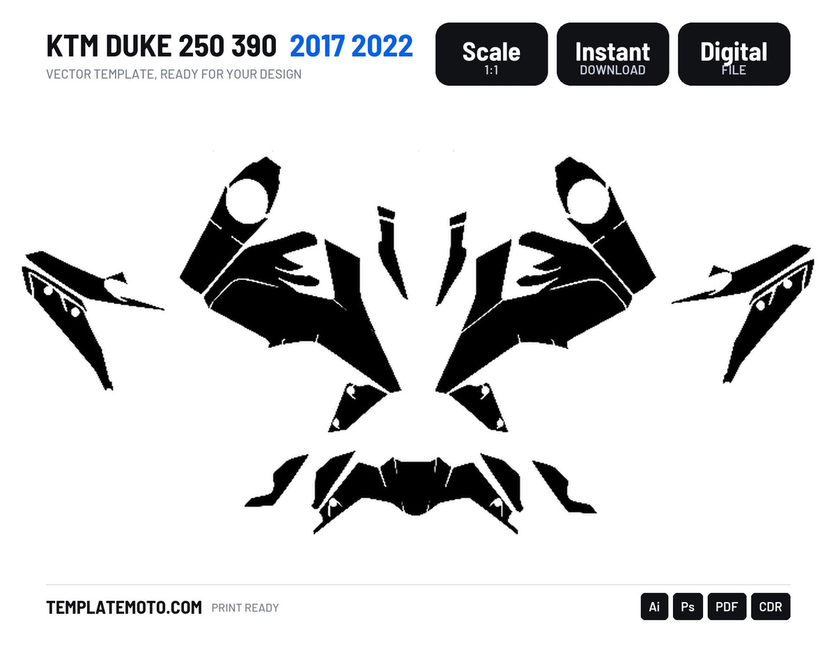 KTM DUKE 250 390 2017 2022 Graphics Template Vector, scale 1:1 vector file