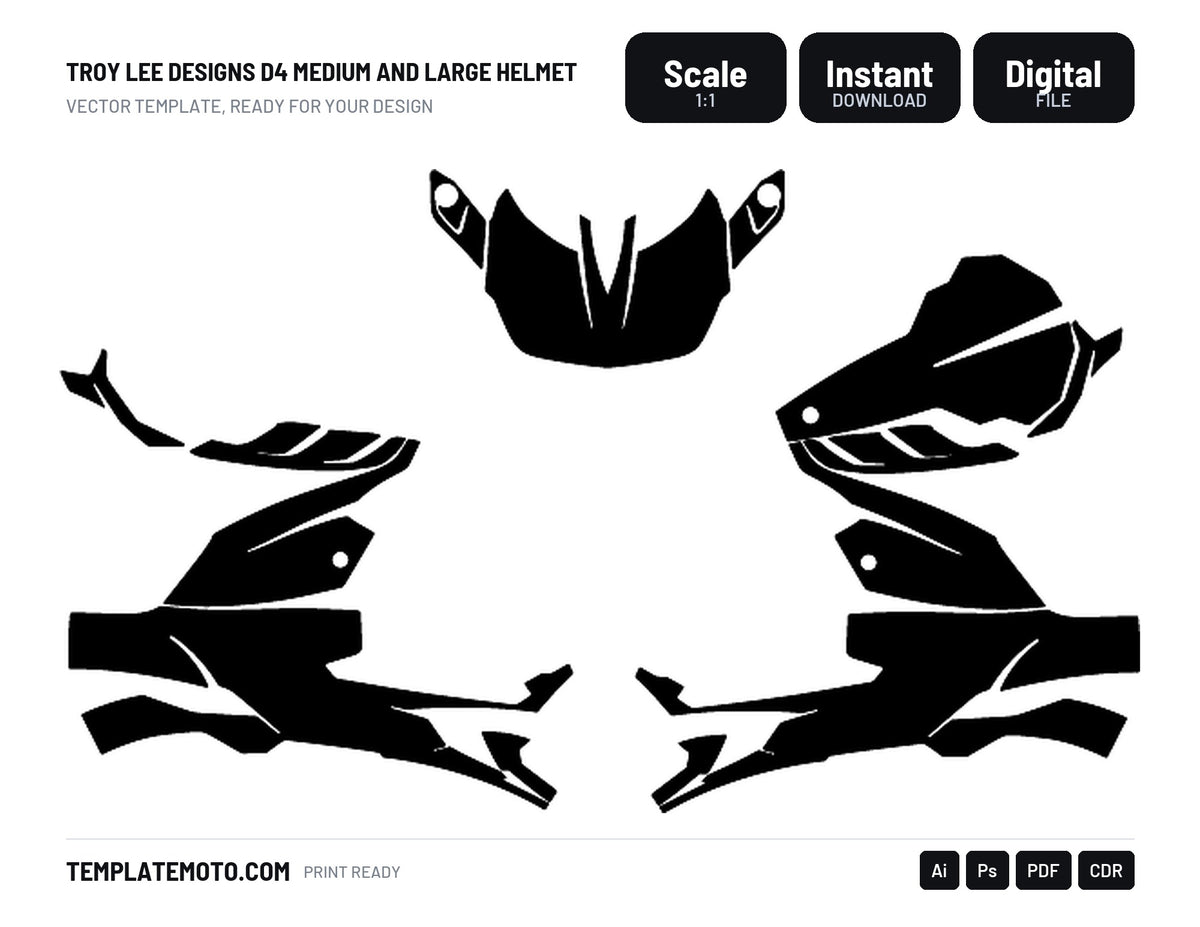 TROY LEE DESIGNS D4 MEDIUM AND LARGE HELMET Graphics Template Vector, scale 1:1 vector file