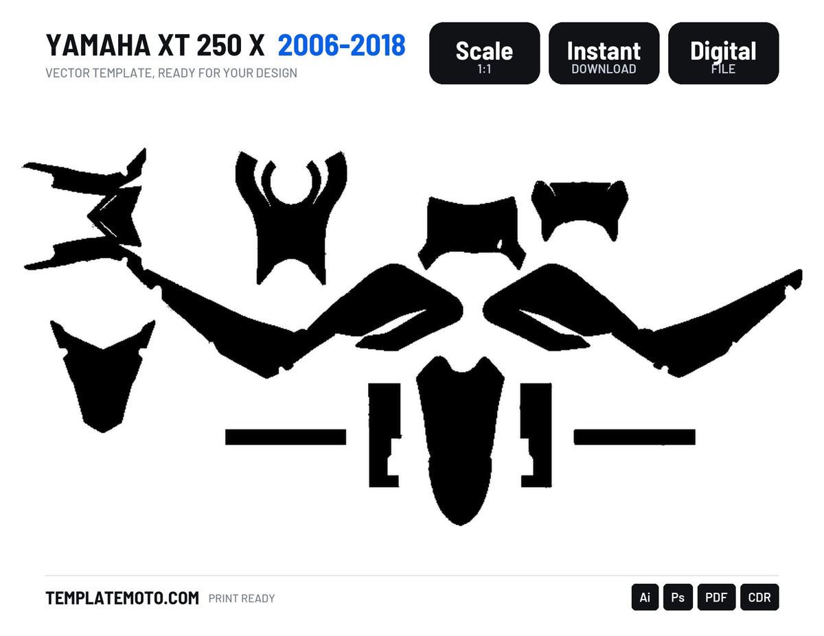 YAMAHA XT 250 X 2006-2018 Graphics Template Vector, scale 1:1 vector file