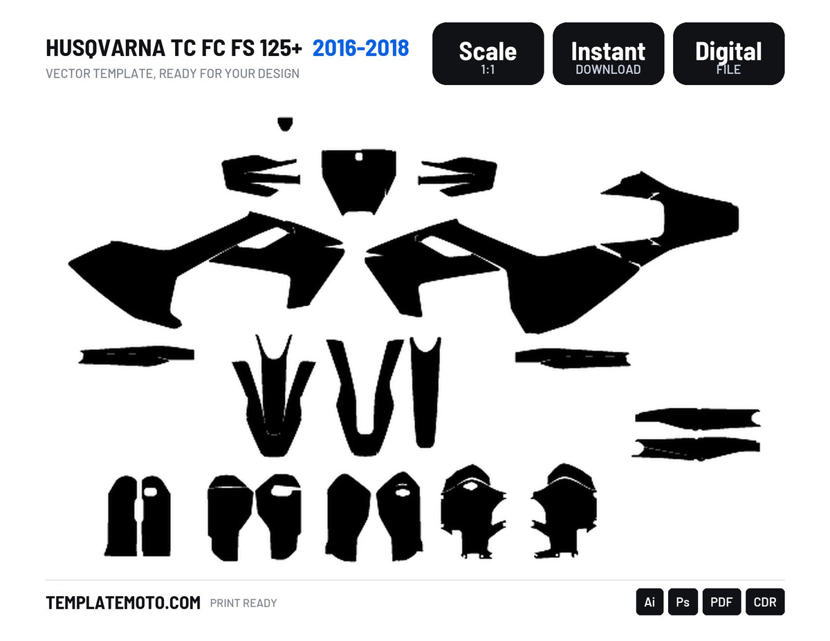 HUSQVARNA TC FC FS 125+ 2016-2018 Graphics Template Vector, scale 1:1 vector file