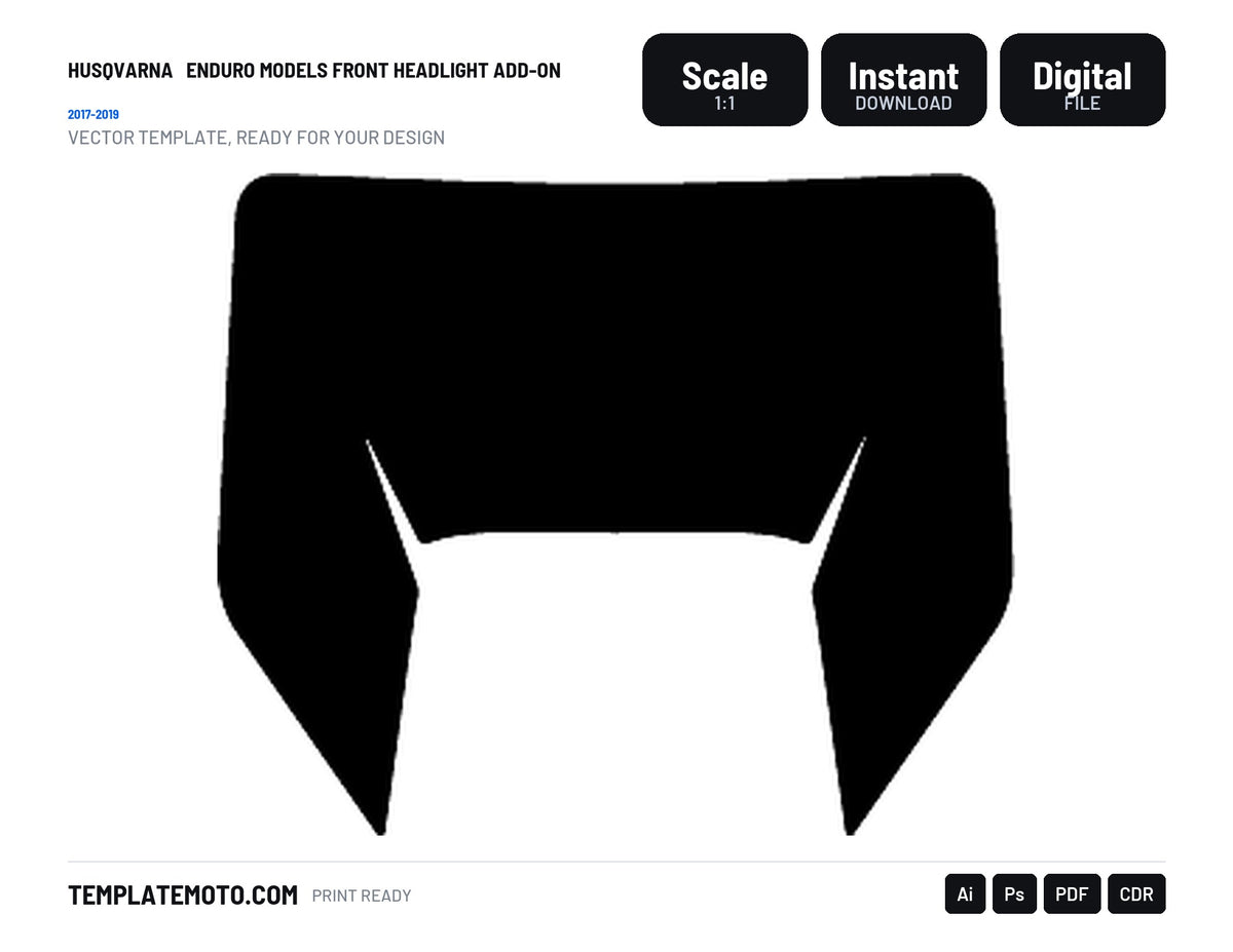HUSQVARNA 2017-2019 ENDURO MODELS FRONT HEADLIGHT ADD-ON Graphics Template Vector, scale 1:1 vector file