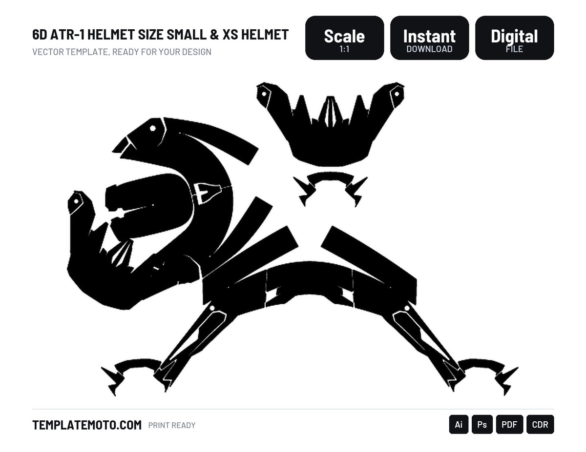 6D ATR-1 HELMET SIZE SMALL & XS HELMET Graphics Template Vector, scale 1:1 vector file