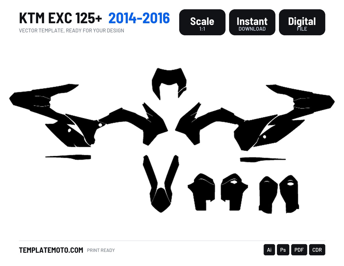 KTM EXC 125+ 2014 2015 2016 Graphics Template Vector, scale 1:1 vector file