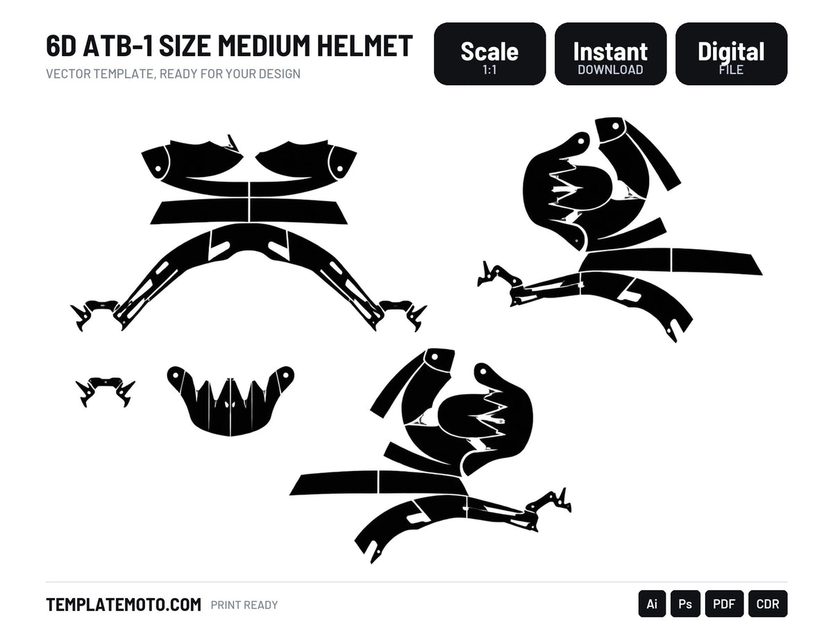 6D ATB-1 SIZE MEDIUM HELMET Graphics Template Vector, scale 1:1 vector file