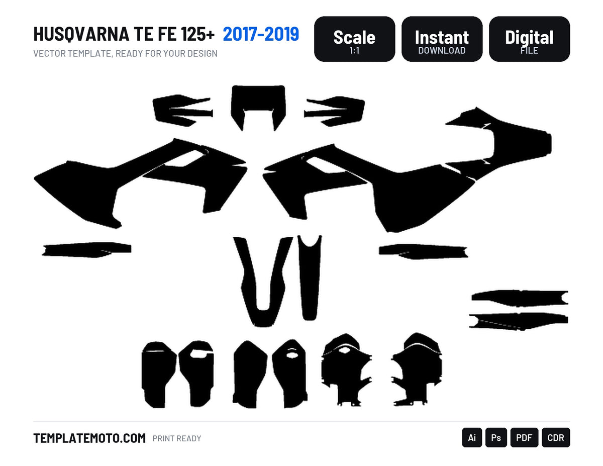 HUSQVARNA TE FE 125+ 2017-2019 Graphics Template Vector, scale 1:1 vector file