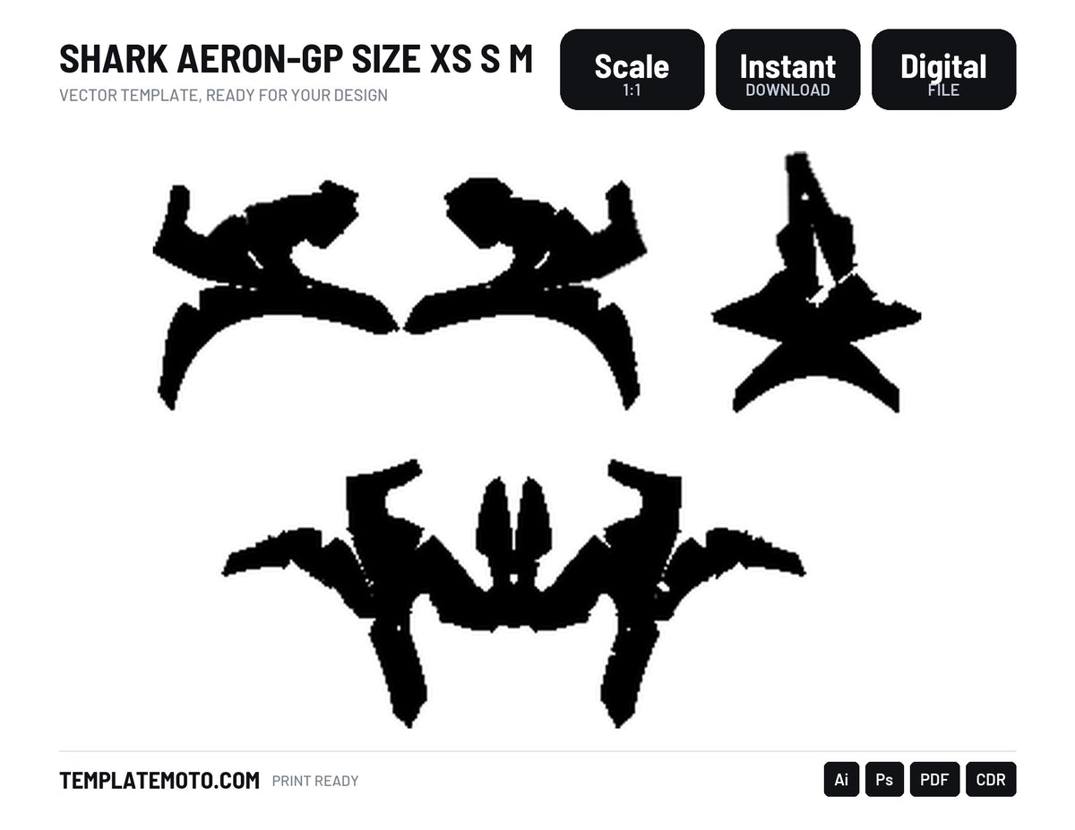SHARK AERON-GP SIZE XS S M Graphics Template Vector, scale 1:1 vector file