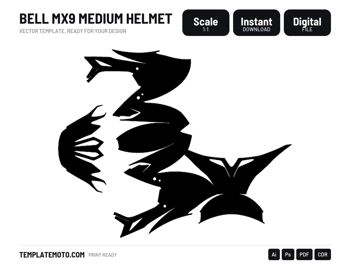 BELL MX9 MEDIUM HELMET Graphics Template Vector, scale 1:1 vector file