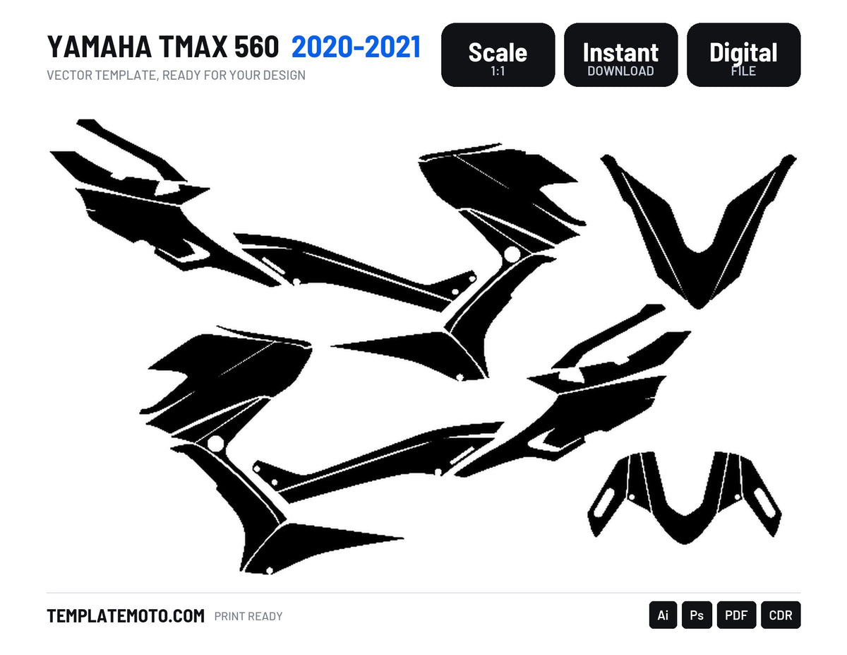YAMAHA TMAX 560 2020 2021 Graphics Template Vector, scale 1:1 vector file