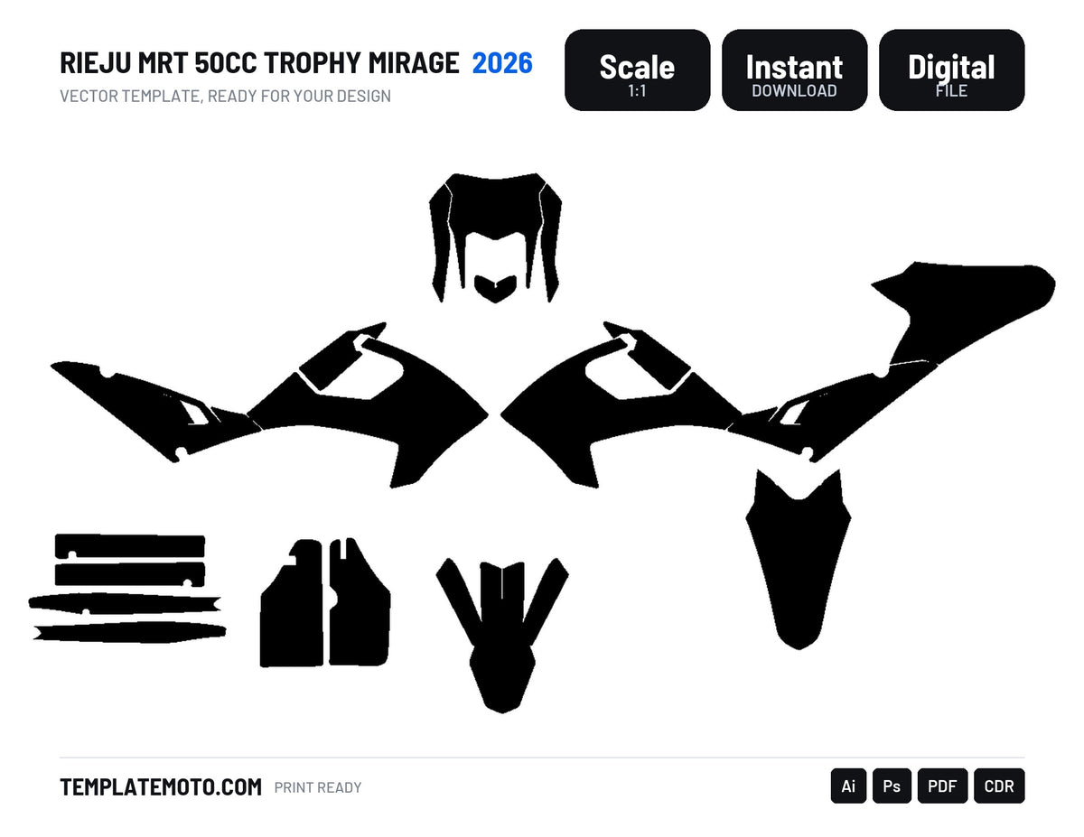 RIEJU MRT 50CC TROPHY MIRAGE 2026 Graphics Template Vector, scale 1:1 vector file