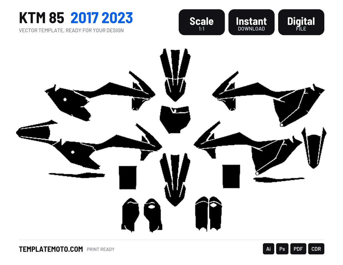 KTM 85 2017 2023 Graphics Template Vector, scale 1:1 vector file