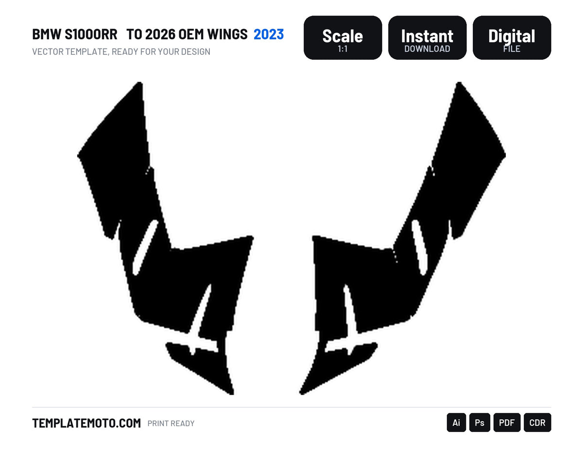 BMW S1000RR 2023 TO 2026 OEM WINGS Graphics Template Vector, scale 1:1 vector file